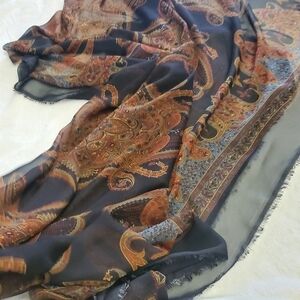 Paisley Printed See Through Cover Up Shawl RAW Hem